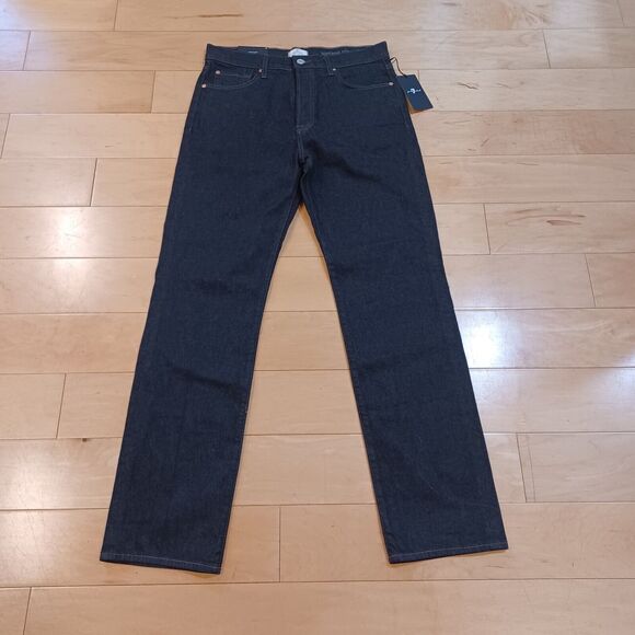 NWT 7 FOR ALL MANKIND Mens Off Black Vintage Button Fly Straight Leg Jeans 32x32 - Picture 2 of 12